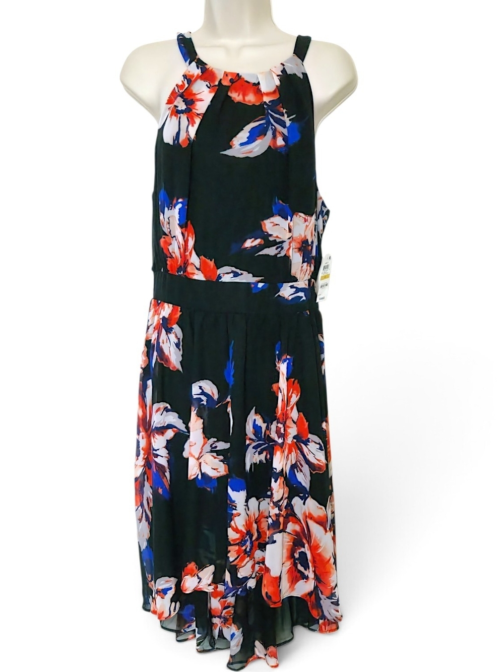 Womens Halter Sleeveless Black Floral High-Low Midi Dress Size 14 - Picture 4 of 8